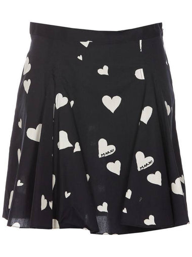 Women's Heart Print Mini A-Line Skirt Black - MARNI - BALAAN 1