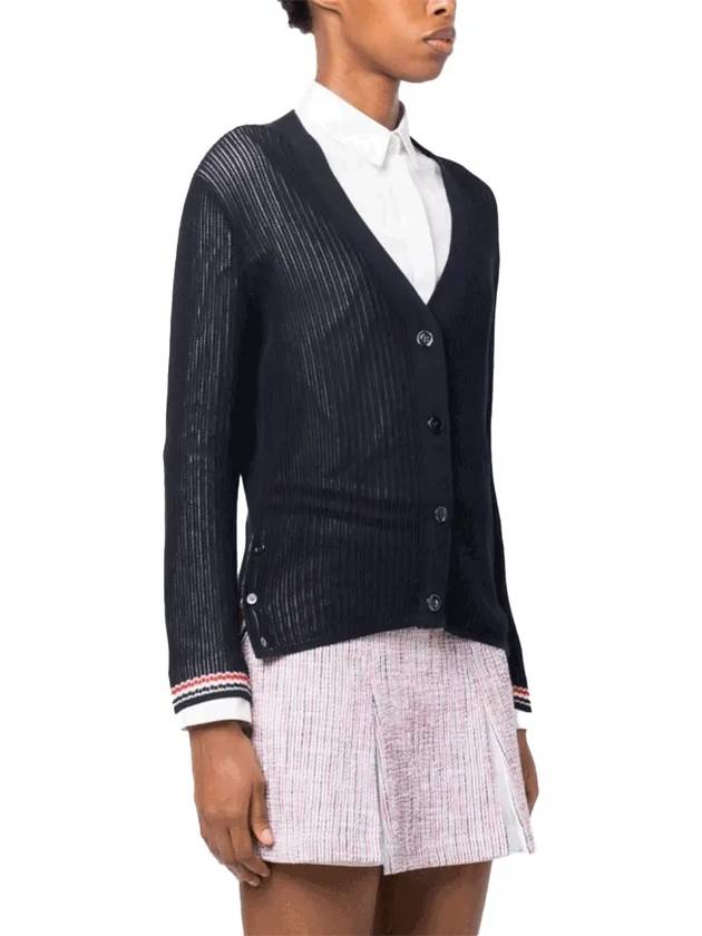 Thom Browne Pointelle RWB Striped Cardigan Navy - THOM BROWNE - BALAAN 3