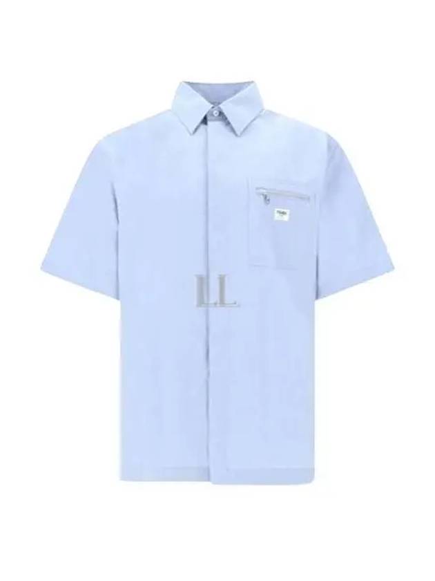 Cotton Short Sleeve Shirt Blue - FENDI - BALAAN 2