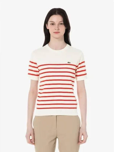 Women s striped short sleeved sweater AF240E 54G 240 Domestic product GQ2N24032074852 - LACOSTE - BALAAN 1