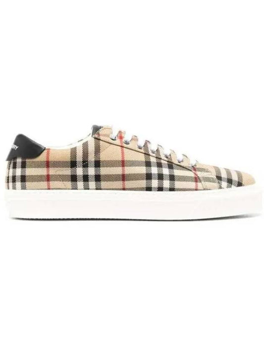 Men's Vintage Check Leather Low Top Sneakers Archive Beige - BURBERRY - BALAAN 2