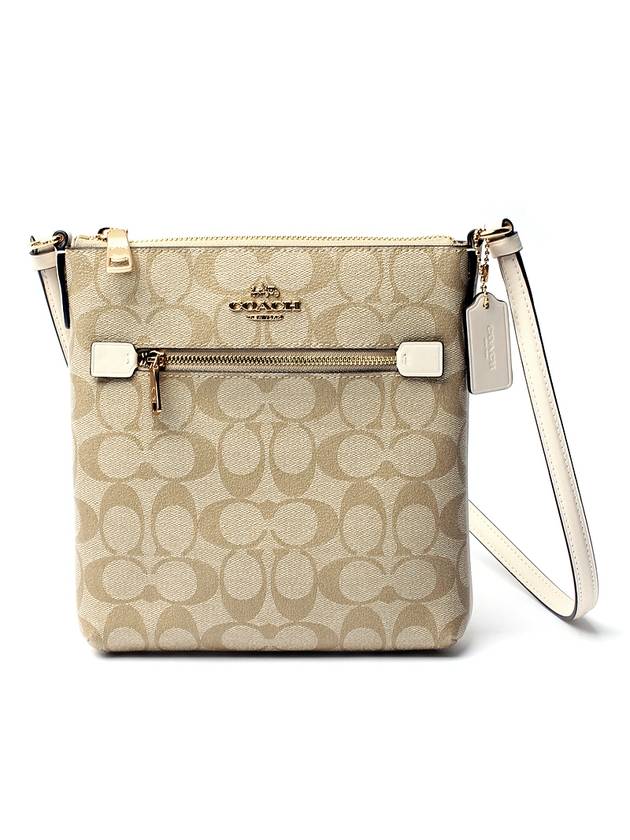 Mini Rowan Pile Signature Canvas Cross Bag Light Khaki Chalk - COACH - BALAAN 1