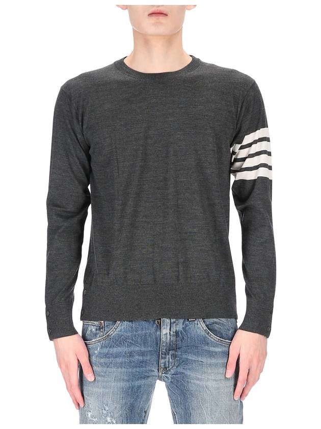 4 Bar Armband Classic Merino Wool Knit Top Dark Grey - THOM BROWNE - BALAAN.