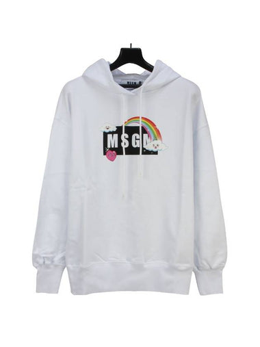 Women's Rainbow Logo Print Cotton Hoodie White - MSGM - BALAAN 1