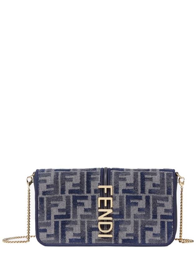 Graphy Chain Leather Long Wallet Dark Blue - FENDI - BALAAN 2