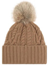 3B00029 M4506 234 Pom Brown Wool Cashmere Beanie - MONCLER - BALAAN 2