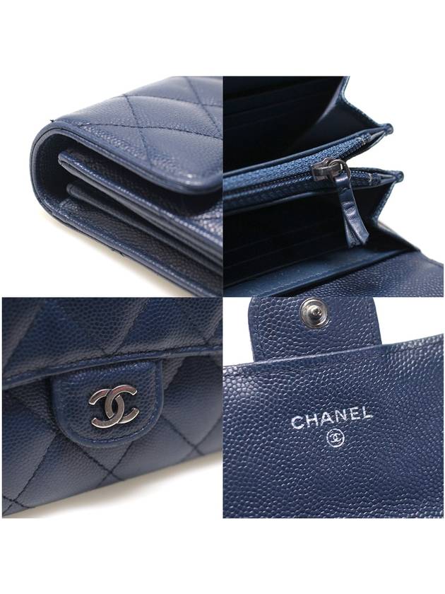 Chanel A80758 Navy Caviar Silver CC Logo Classic Long Flap Wallet 22nd - CHANEL - BALAAN 7