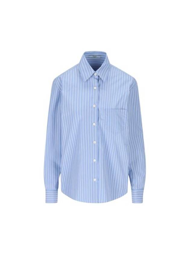 Striped Poplin Shirt Sapphire Blue - PRADA - BALAAN 1