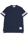 Textured Cotton Stripe Short Sleeve T-Shirt Navy - THOM BROWNE - BALAAN 2