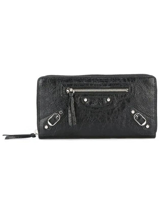 Classic Motor Silver Zipper Around Long Wallet Black - BALENCIAGA - BALAAN.