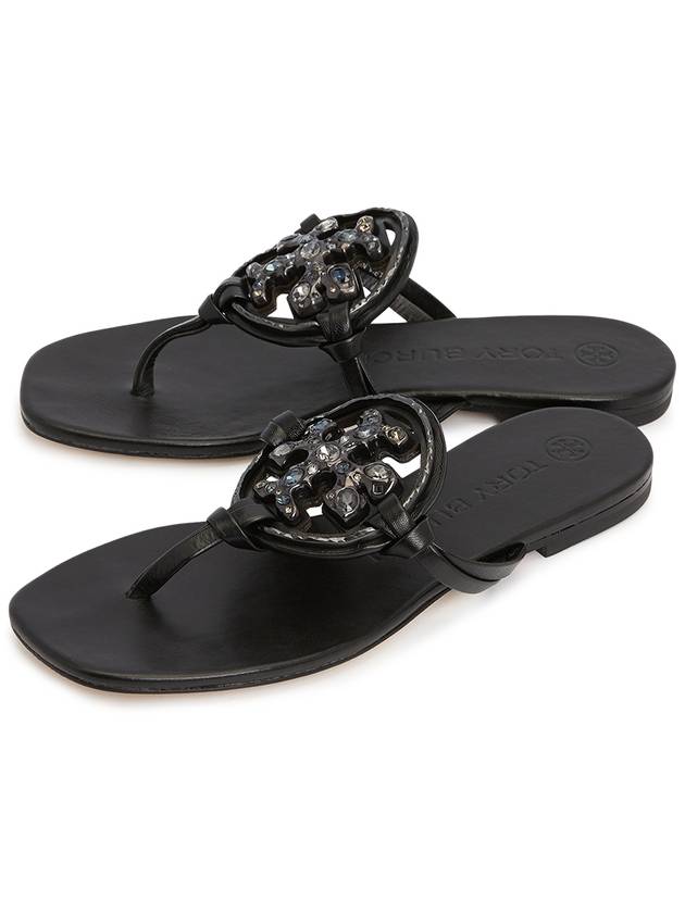 Jeweled Miller Flip Flops Black - TORY BURCH - BALAAN.