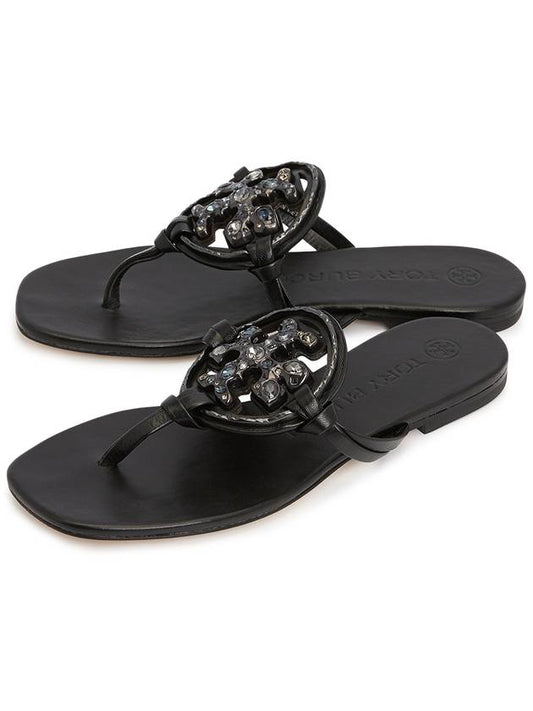 Jeweled Miller Flip Flops Black - TORY BURCH - BALAAN.