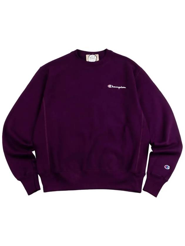 Reverse Weave Embroidered Script Crew Neck Sweatshirt Purple - CHAMPION - BALAAN 8