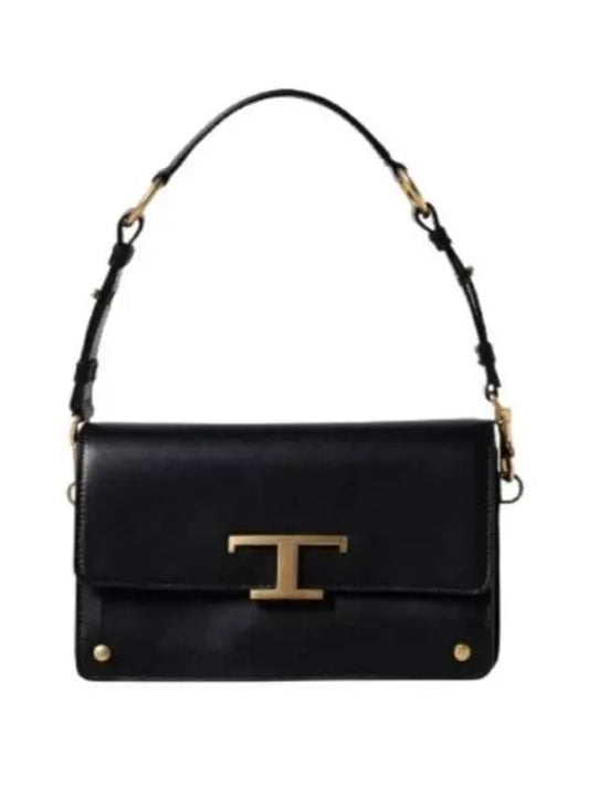 T Monogram Leather Shoulder Bag Black - TOD'S - BALAAN 2