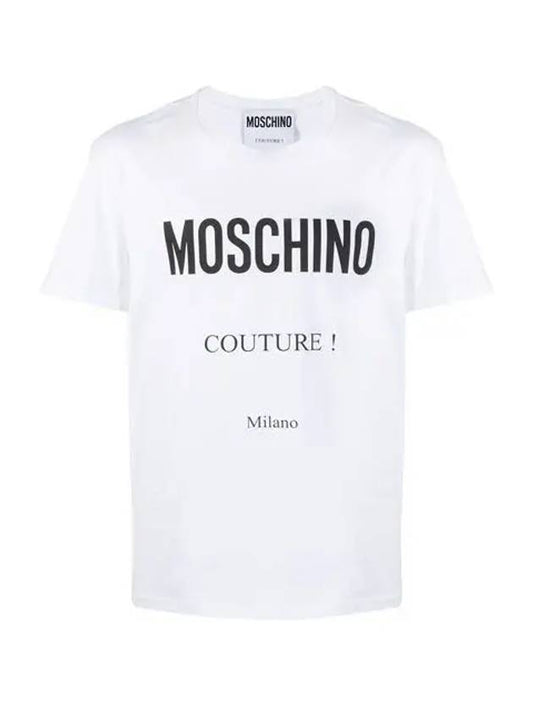 Men s Logo Printed Jersey Cotton Round Short Sleeve T Shirt White - MOSCHINO - BALAAN 2