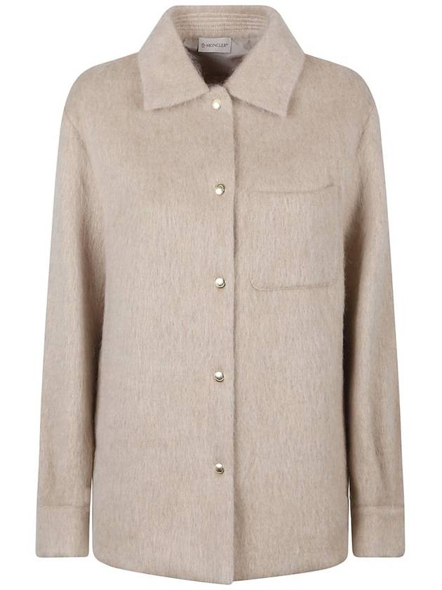 Wool mohair blend shirt jacket light beige - MONCLER - BALAAN 2