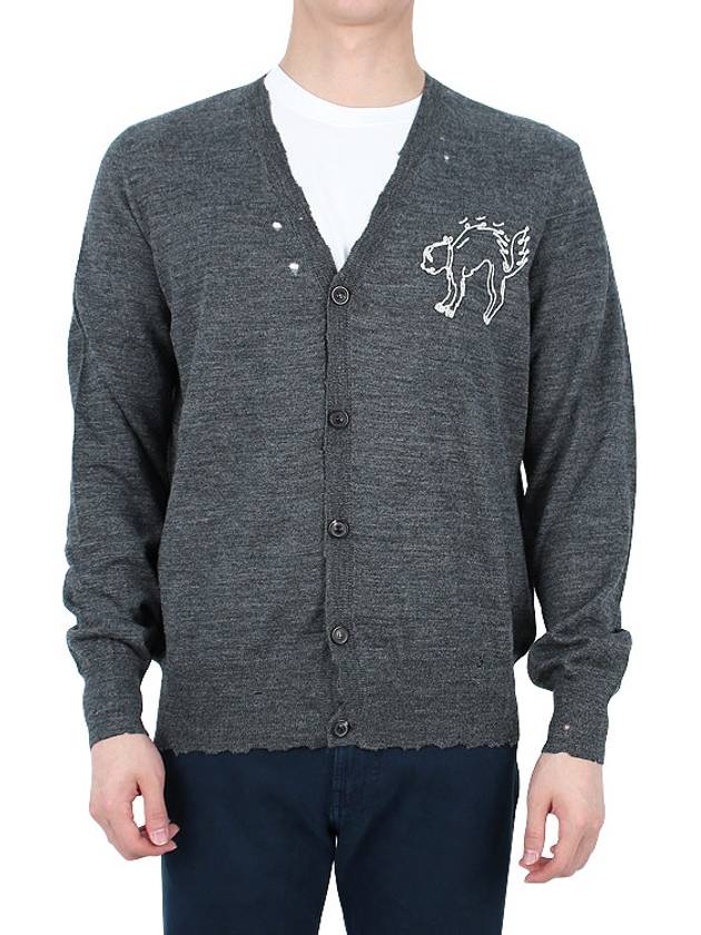 Embroidered Logo Wool Cardigan Dark Grey - MAISON MARGIELA - BALAAN 2