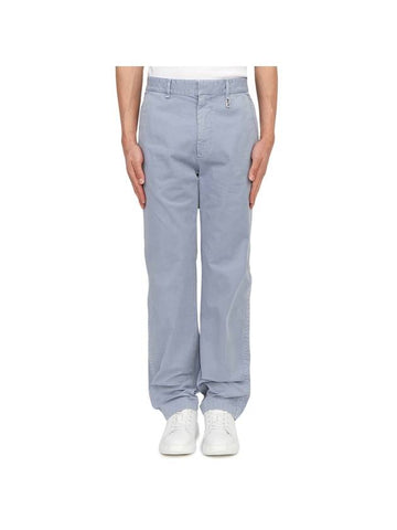 Men's Cotton Straight Pants Blue - FENDI - BALAAN 1