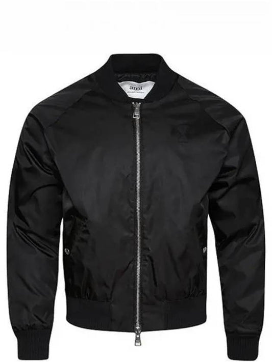 Heart Logo Bomber Jacket Black - AMI - BALAAN 2