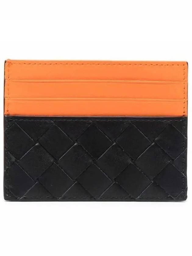 Intrecciato Two-tone Card Wallet Black Tangerine - BOTTEGA VENETA - BALAAN 1