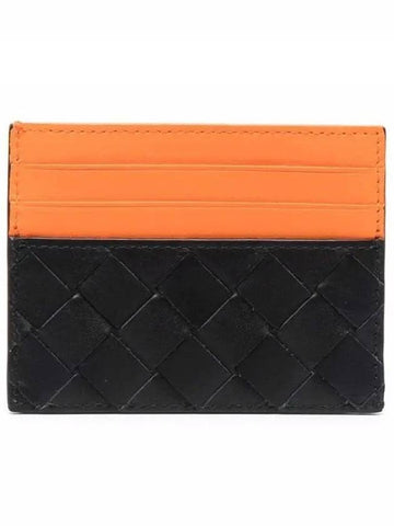 Intrecciato Two-tone Card Wallet Black Tangerine - BOTTEGA VENETA - BALAAN 1