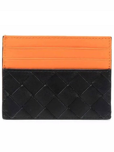 Intrecciato Two-tone Card Wallet Black Tangerine - BOTTEGA VENETA - BALAAN 1