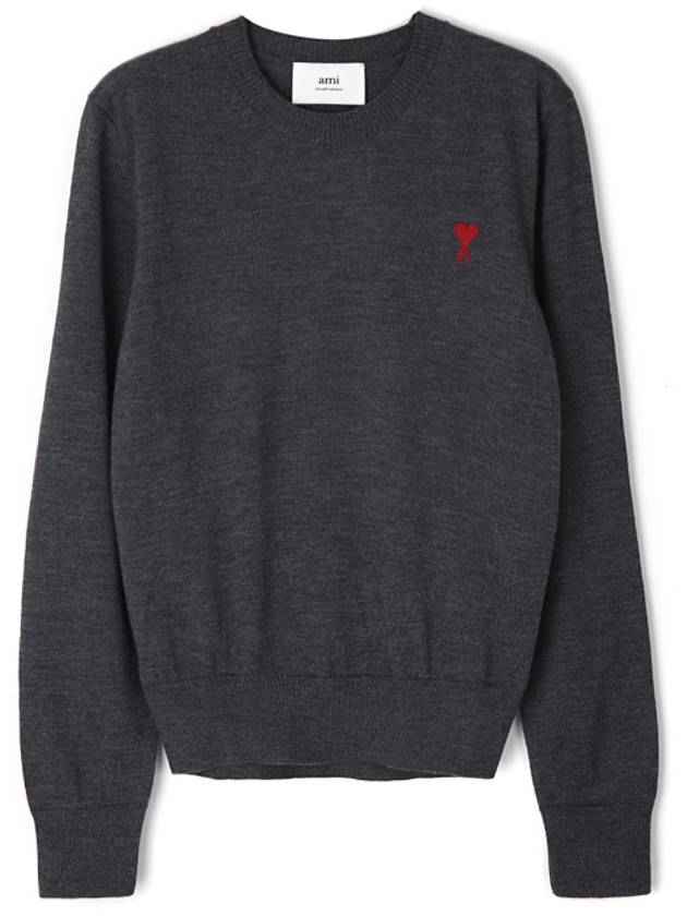 Heart Logo Crew Neck Merino Wool Knit Top Grey - AMI - BALAAN 2