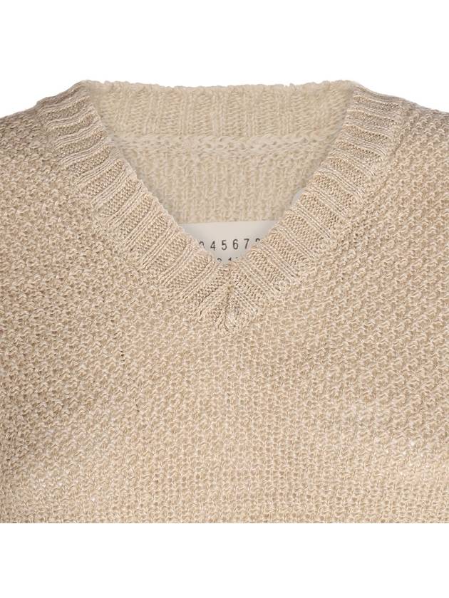 Stitched V Neck Knit Vest Beige - MAISON MARGIELA - BALAAN 4