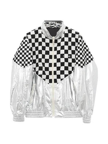 Check Metallic Loose Fit Nylon Jacket Black White - CELINE - BALAAN 1