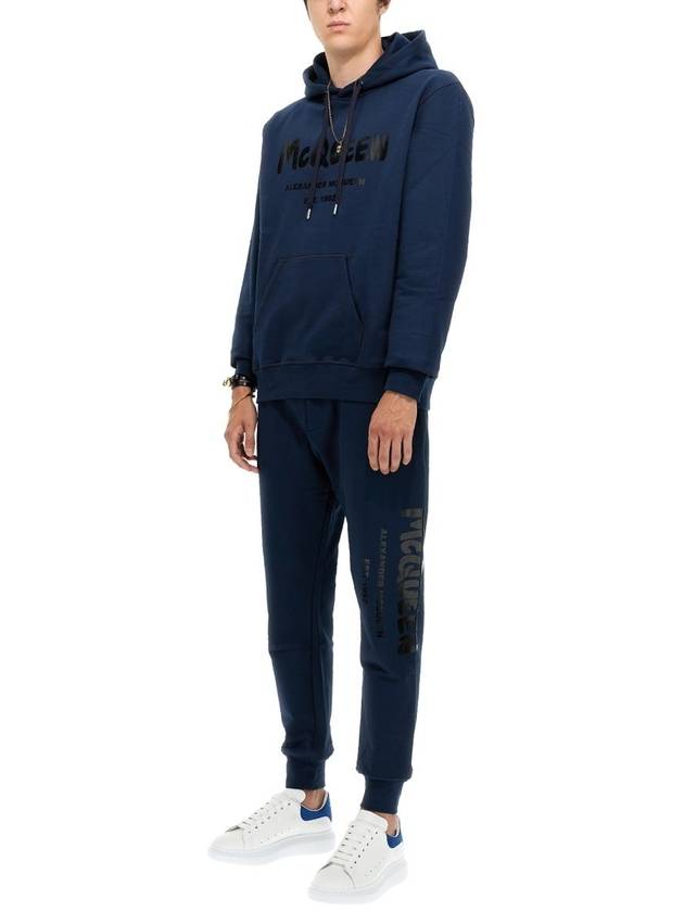 Men's Logo Print Cotton Track Pants Navy - ALEXANDER MCQUEEN - BALAAN 4