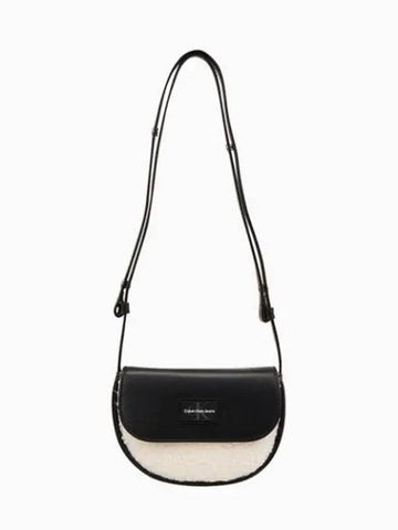 Jeans Sherpa Saddle Shoulder Bag Black White - CALVIN KLEIN - BALAAN 1