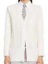 Pointelle Cable Knit V Neck Cardigan White - THOM BROWNE - BALAAN 2