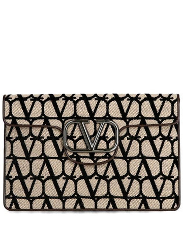 Toile Iconographe V Logo Clutch Bag Beige - VALENTINO - BALAAN 1