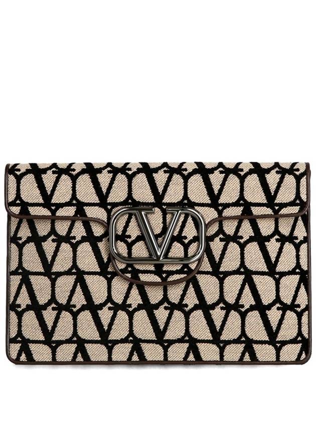 Toile Iconographe V Logo Clutch Bag Beige - VALENTINO - BALAAN 1