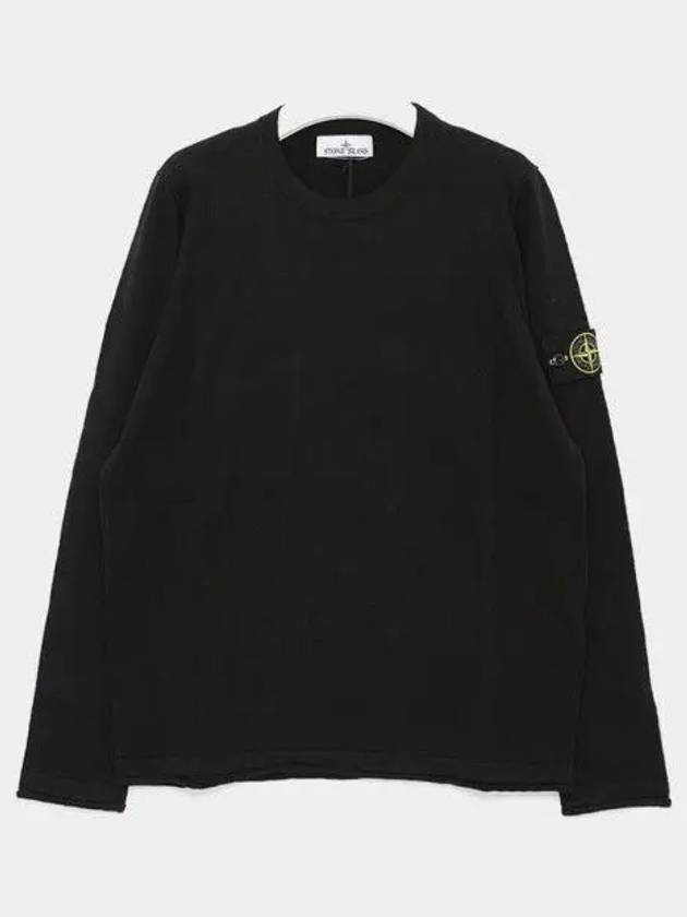 Compass Badge Ribbed Cotton Knit Top Black - STONE ISLAND - BALAAN 2