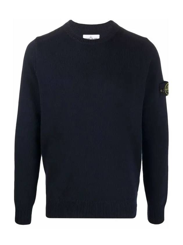 Men's Waffen Patch Round Neck Knit Top Navy - STONE ISLAND - BALAAN 3