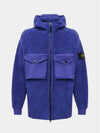 Men's Wappen Patch Shearling Hooded Jacket Blue - STONE ISLAND - BALAAN 2