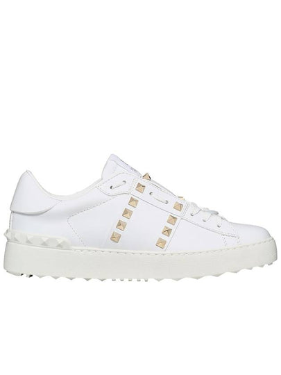 Rockstud Leather Low Top Sneakers White - VALENTINO - BALAAN 2