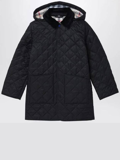 Kids Corduroy Collar Diamond Hooded Quilted Jacket Black - BURBERRY - BALAAN 2