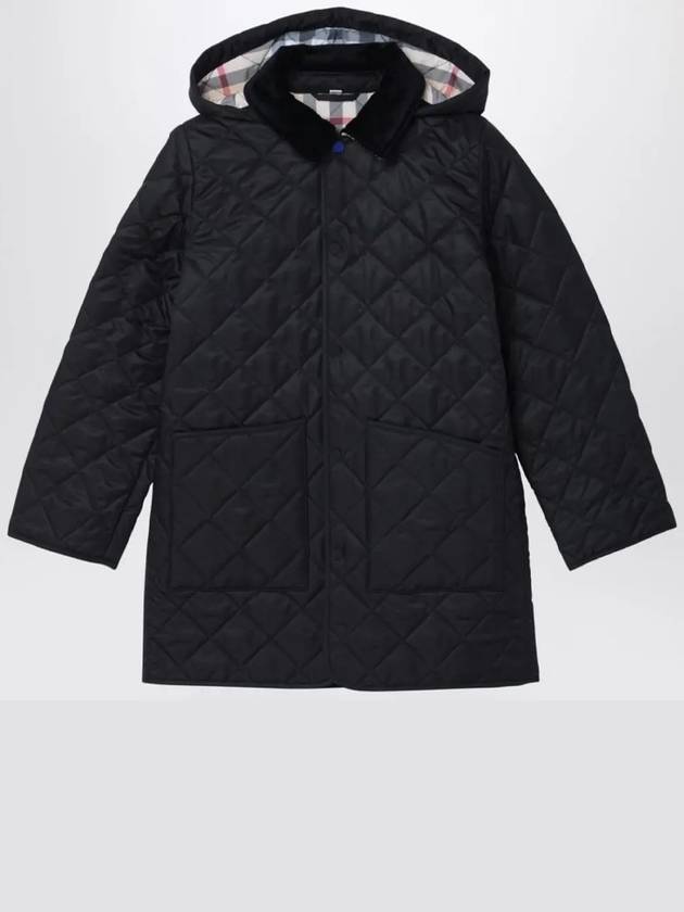 Kids Corduroy Collar Diamond Hooded Quilted Jacket Black - BURBERRY - BALAAN 4