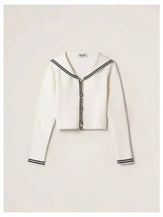 Sailor Collar Cotton Cardigan White Blue - MIU MIU - BALAAN 2