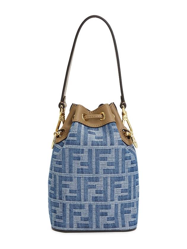 Mon Tresor FF Logo Denim Bucket Bag Light Blue - FENDI - BALAAN 4