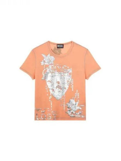 Glossy graphic lyocell tshirt orange 271202 - DIESEL - BALAAN 1