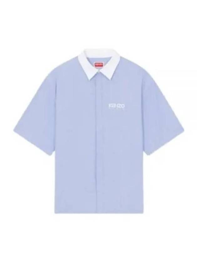 Striped Cotton Short Sleeve Shirt Sky Blue - KENZO - BALAAN 2