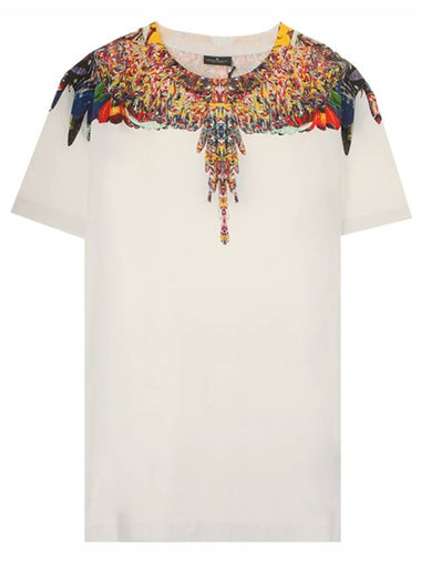 19FW CMAA018F190010220188 Multicolor Wing Round Short Sleeve T-Shirt White Multicolor Men's T-Shirt TR - MARCELO BURLON - BALAAN 1