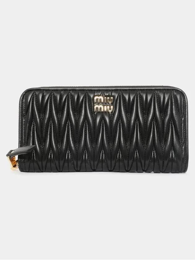 Matelasse Leather Logo Zipper Long Wallet Black - MIU MIU - BALAAN 4