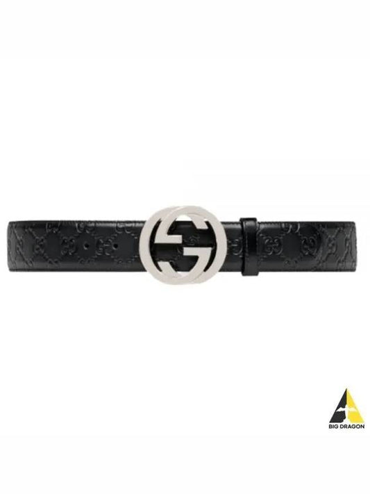 Men's Interlocking G Signature Leather Belt Black - GUCCI - BALAAN 2