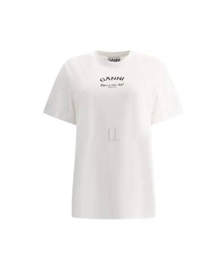 Logo Round Neck Relaxed Short Sleeve T-shirt Bright White - GANNI - BALAAN 2