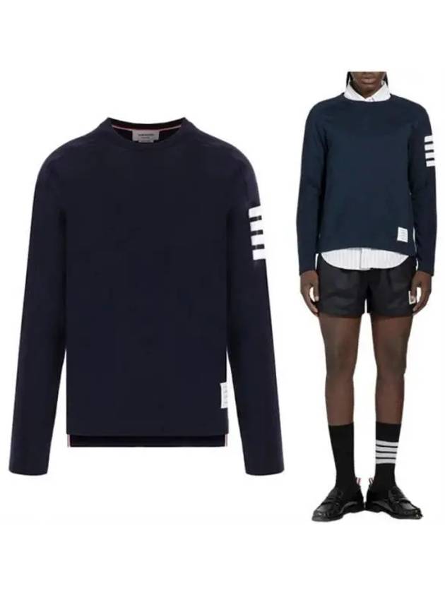 4-Bar Striped Cotton Long Sleeve T-Shirt Navy - THOM BROWNE - BALAAN 2