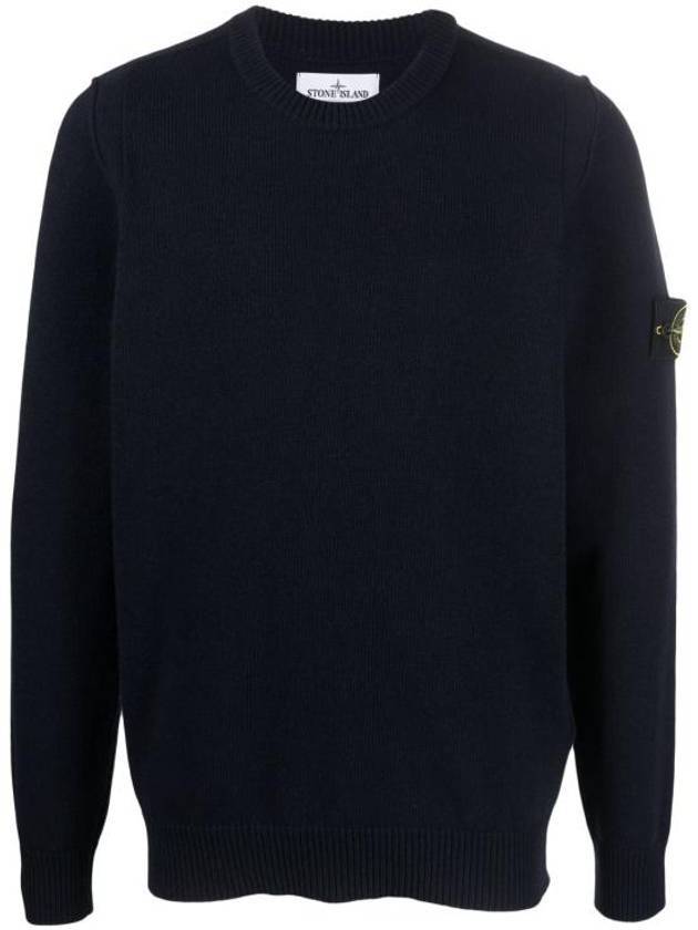 Logo Patch Crew Neck Wool Knit Top Navy - STONE ISLAND - BALAAN 1